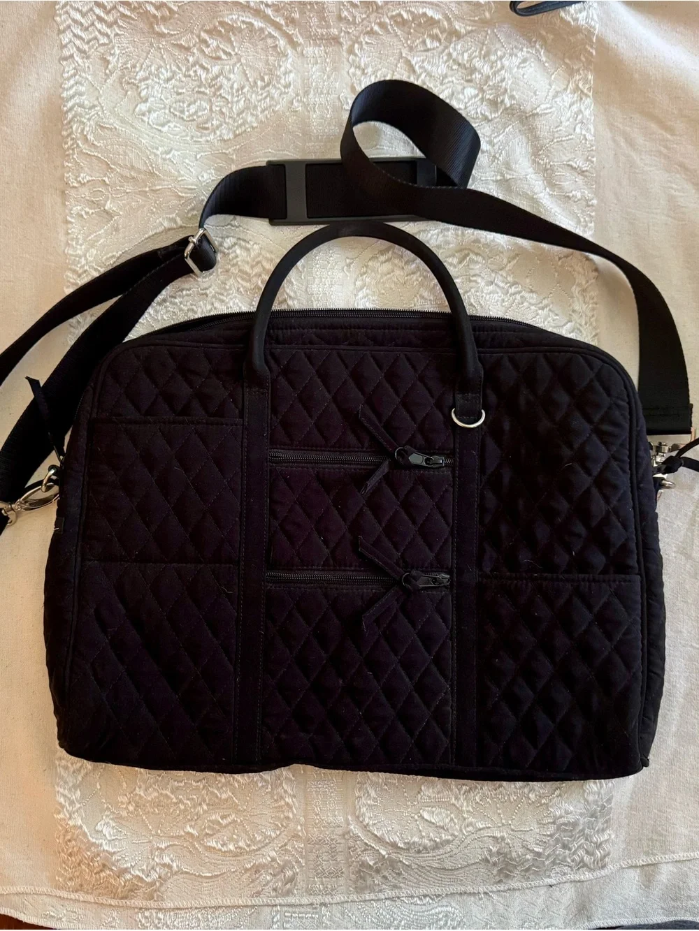Quilted Black Travel Tote Shoulder Bag - Unbranded